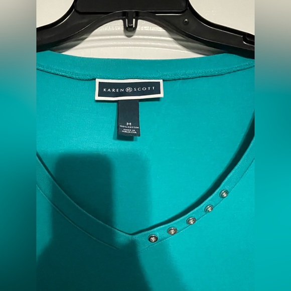 Karen Scott short sleeve teal cotton short - Picture 3 of 3